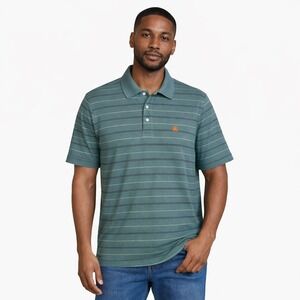 Brooks Brothers Mens XL Polo Shirt 1818 Slim Fit Green Striped Orange Logo